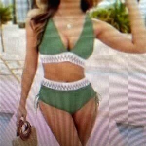 Green Bikini with White Accents